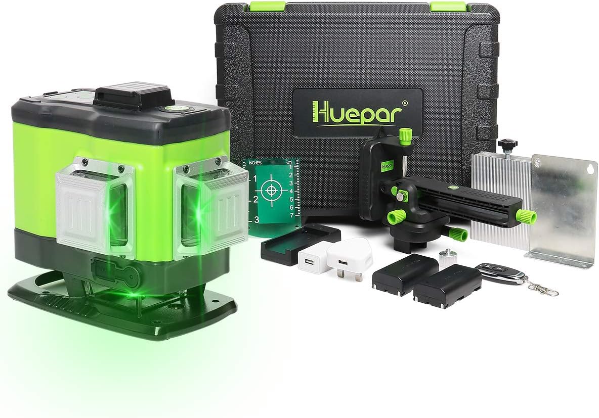 Huepar3D Floor Laser Level Cross Line 3X 360 Self Leveling Green Beam Three-Plane Leveling, Alignment and Tiling Floor Laser, 1X 360 Vertical + 2X 360 Horizontal Line with Remote Control (503DG)