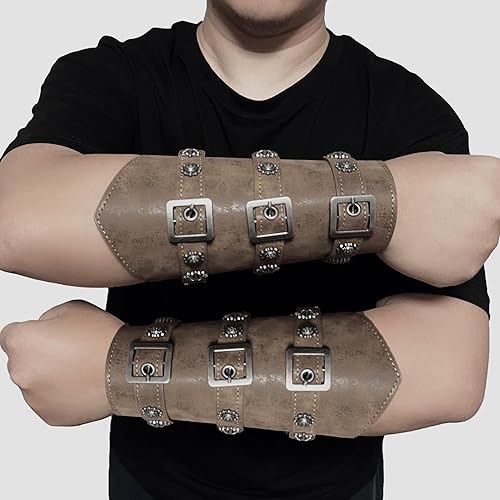 Vista 6 de AZORA Pulsera de cuero con guantelete medieval, con hebilla, brazalete ancho, armadura, 2