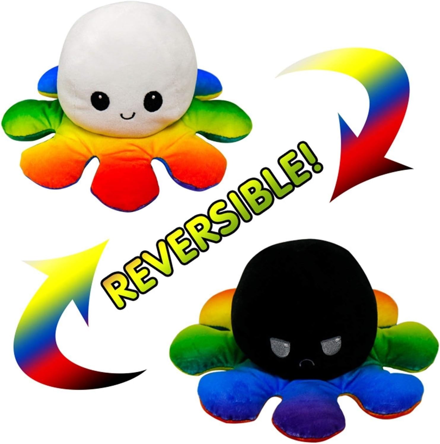 QCLU Cute Octopus Plush Toys, Funny Washable Double-sided Flip Plush Toys, Creative Reversible Soft Stuffed Animal Dolls Gift for Kids Children Boys and Girls (Color : Black+White)