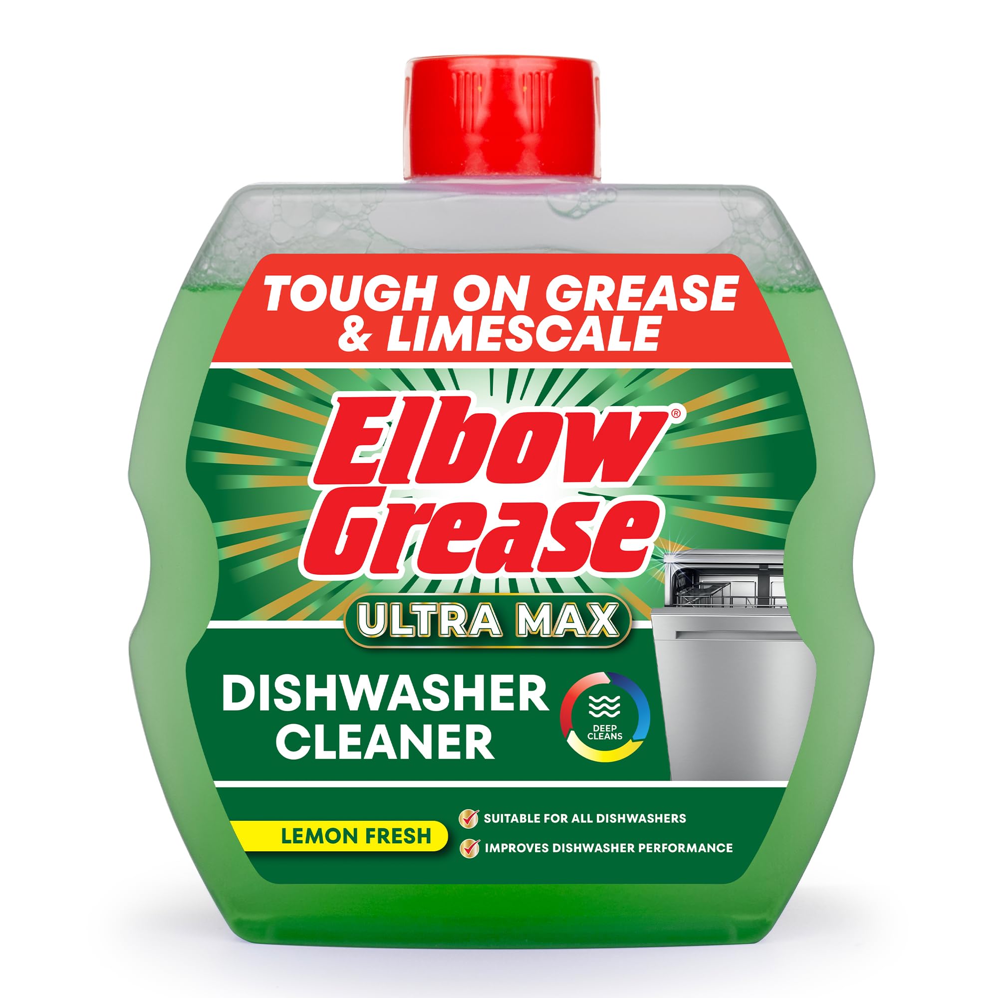 Elbow Grease Ultra Max Dishwasher Cleaner - Tough on Grease & Limescale | Suitable for all Dishwashers | Improves Dishwasher Performance - Deep Cleans (Lemon, 250ml)