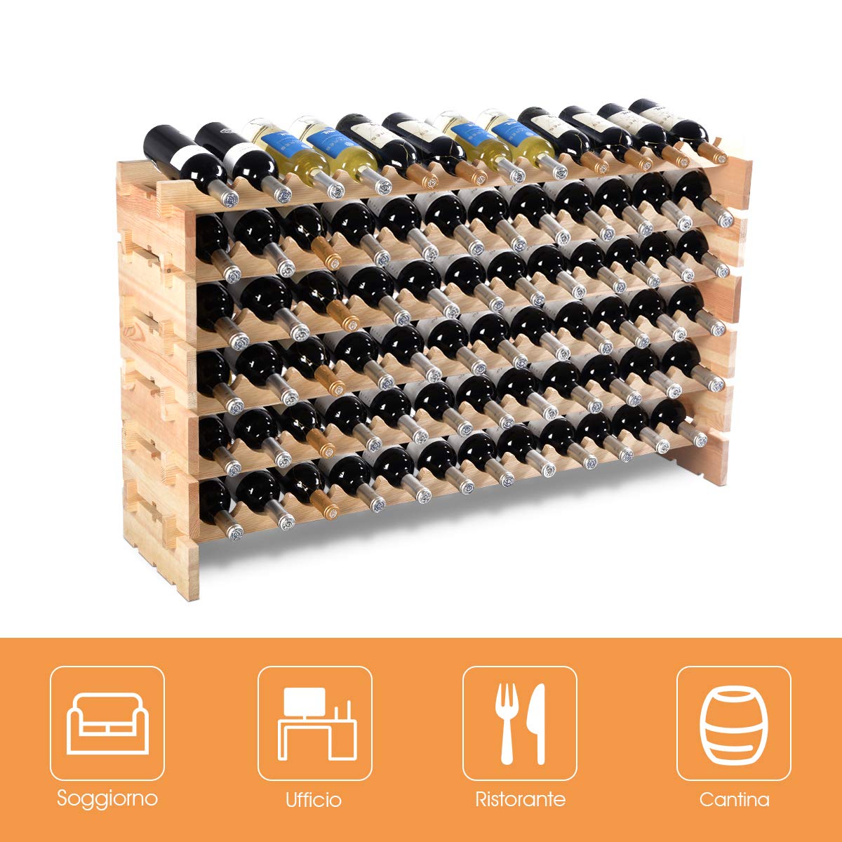 DREAMADE Cantinetta Portabottiglie in Legno Scaffale Porta Vino per 72 Bottiglie per Casa Bar Ristorante