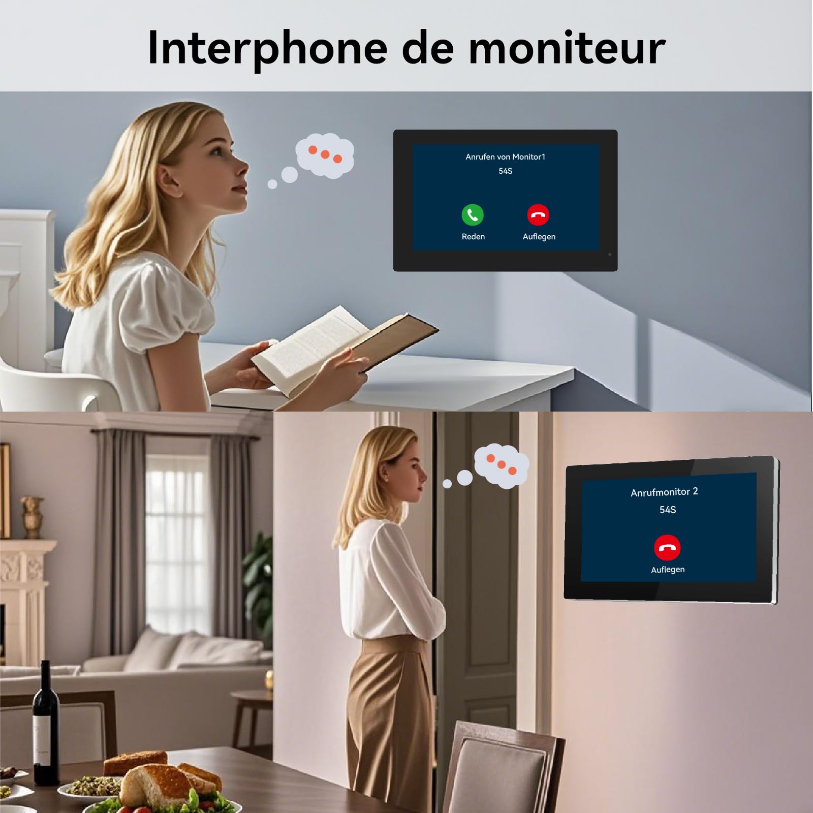 Interphone vidéo filaire pour smartphone, 2 fils, écran tactile 7 pouces, vision nocturne, déverrouillage à distance, interphone bidirectionnel pour villa, maison, bureau,avec 1 caméra et 2 moniteurs