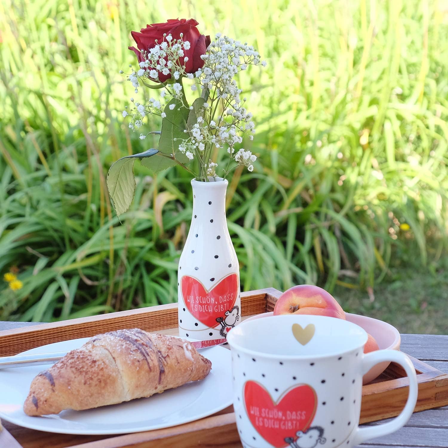 Sheepworld 46220 Kleine Vase Wie schön, DASS ES Dich gibt, mit Herz, Porzellan, Rot, weiß, Porcelain