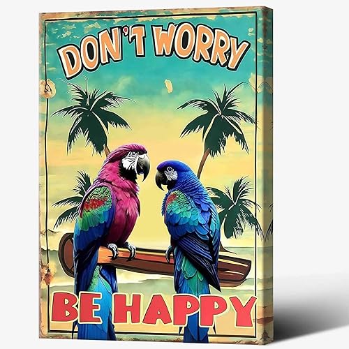 Miniatura 16 de Póster de decoración de bar Tiki con texto en inglés "Don't Worry, Be Happy Parroth", póster hawaiano para decoración del hogar, adecuado para Multi