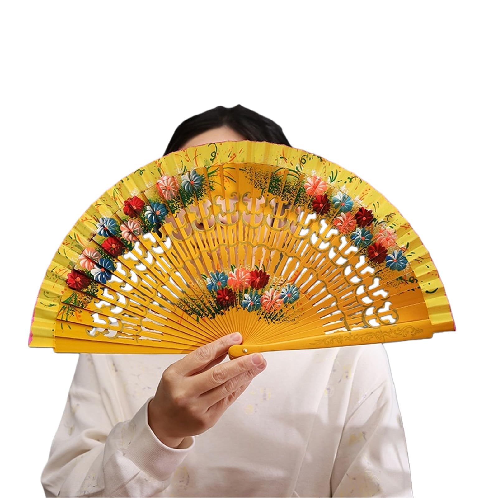 Tsophreniq Wood Folding Fan Intricate Hand Paint Pattern Vintaged Home Decoration Dance Hand Fan Cultural