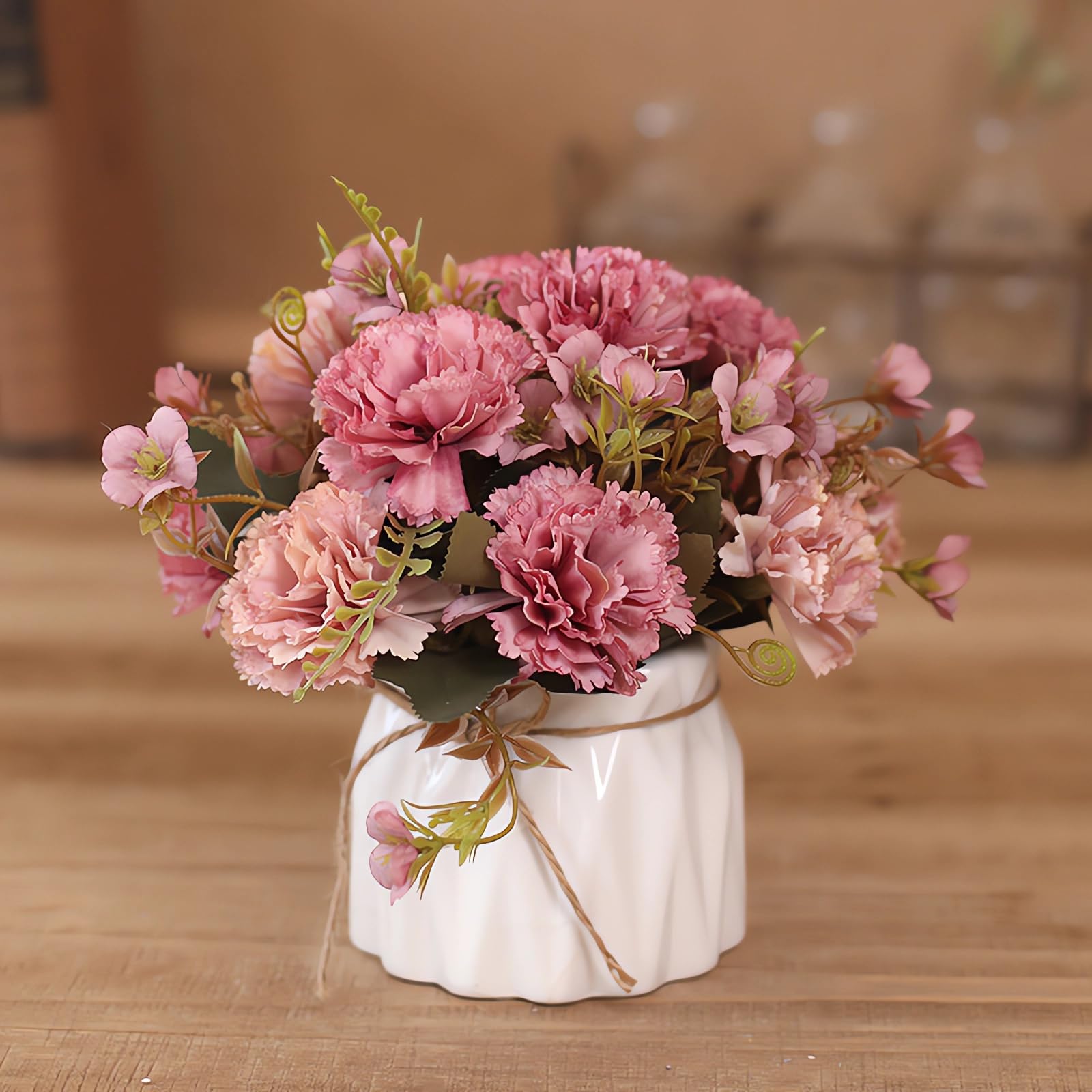 AUSHOPLAH Flores artificiales, flores artificiales como reales, flores artísticas en jarrón, macetas pequeñas de escritorio, flores decorativas para bodas E18 (D rosa)