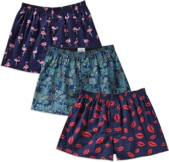 Mens Boxer Shorts for Men 100 Cotton Funny Sleep Short Inseam Woven Pattern Plaid Pajamas Multipacks