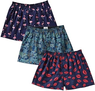Mens Boxer Shorts for Men 100 Cotton Funny Sleep Short Inseam Woven Pattern Plaid Pajamas Multipacks