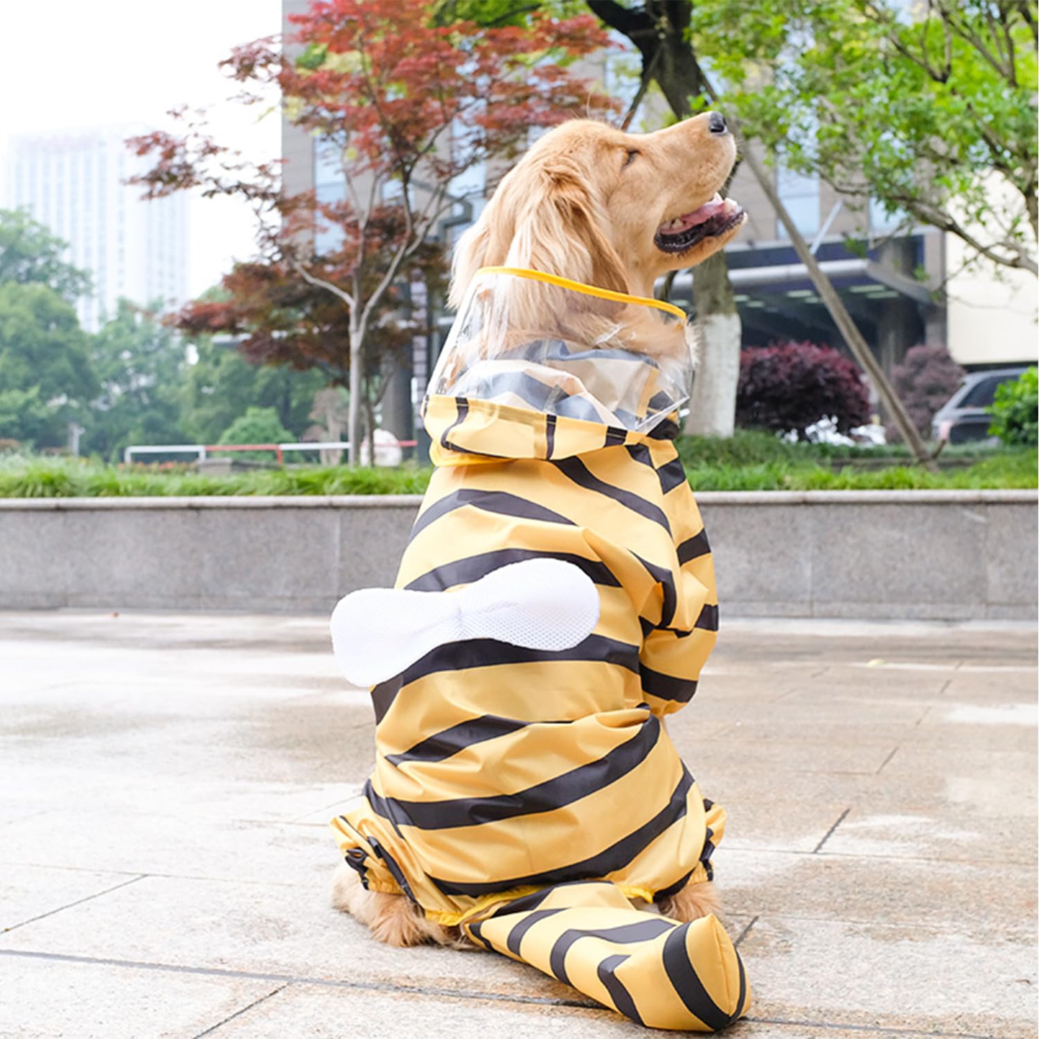 Large Dog Raincoat, Full Coverage Dog Rain Coat Hoodie, Animal Shape Waterproof Rainwear Jacket for Medium Large Dogs_3XL(Bee) - Image 4