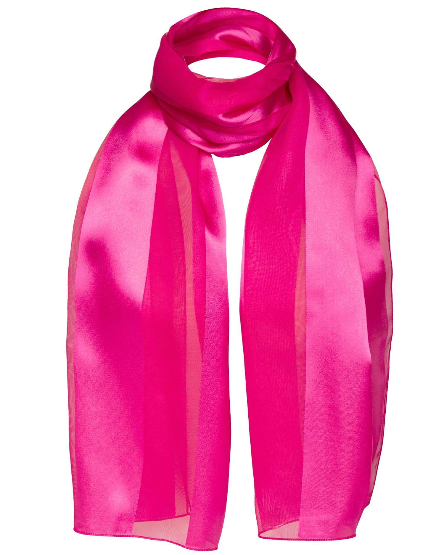 Basic Sense Women's Fuchsia Shiny Satin Scarf Lightweight Silky Chiffon Solid Plain Strip Neck Scarves,