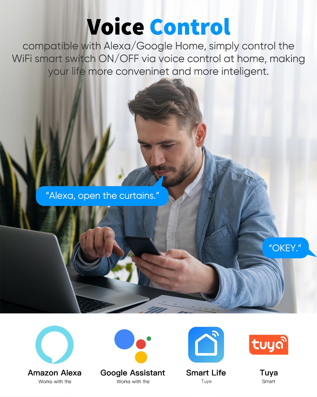 Interruttore WiFi, GreenSun Interruttore Per Tapparelle, Compatibile con Alexa e Google Home, Smart Life/Tuya APP Controllo Remoto, Per Aprire e Chiudere le Tende, 4PCS