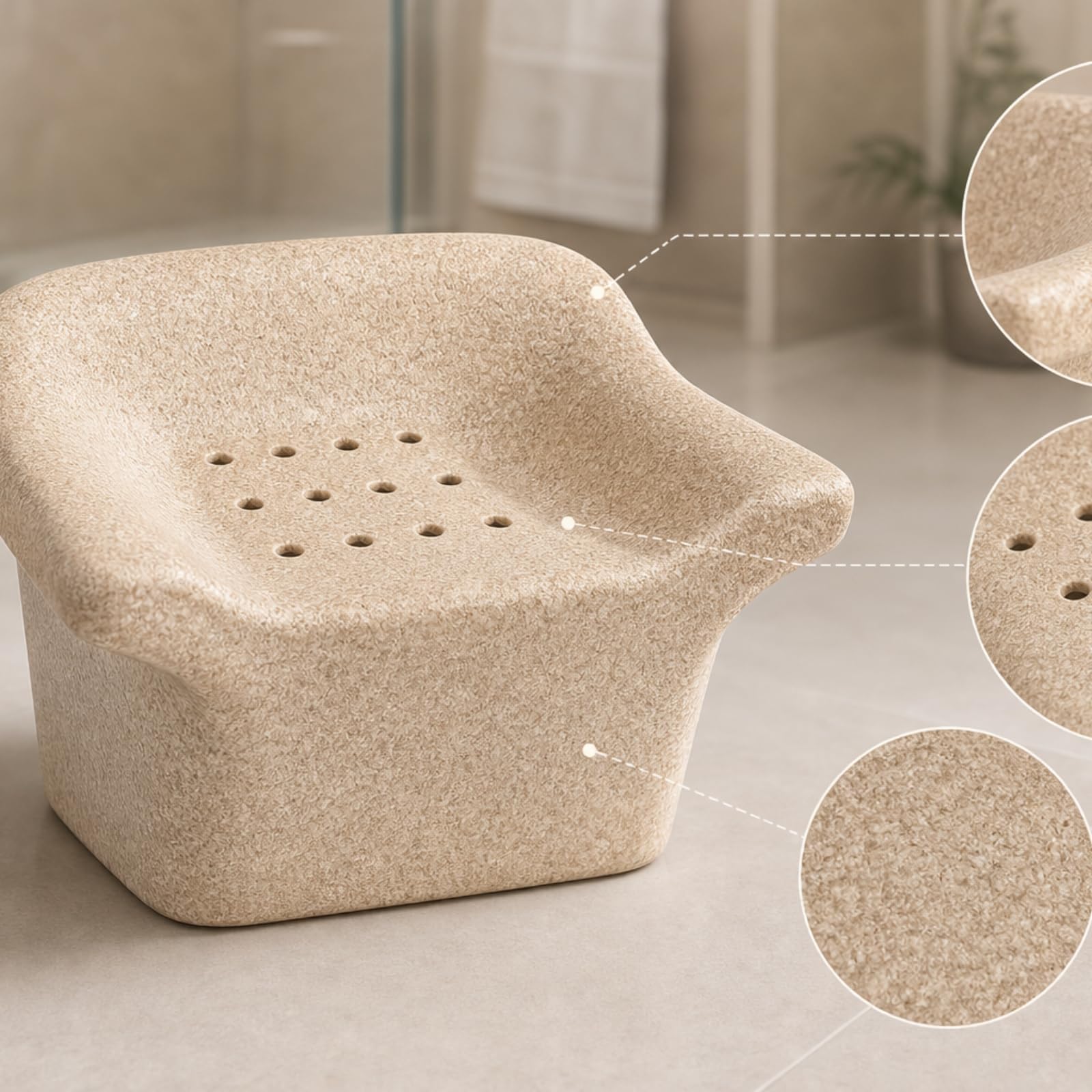 Sgabello con Seduta Traforata Compatto Sgabello da Doccia Impermeabile Sedile da Doccia con Fori per Persone di età Avanzata, Grigio-Blu