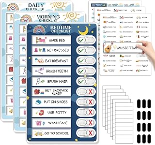 3 in 1 Bedtime/Morning/Daily Routine Chart for Kids, Magnetic Chore Chart for Kids, Visual Schedule for Kids Toddlers for to Do List