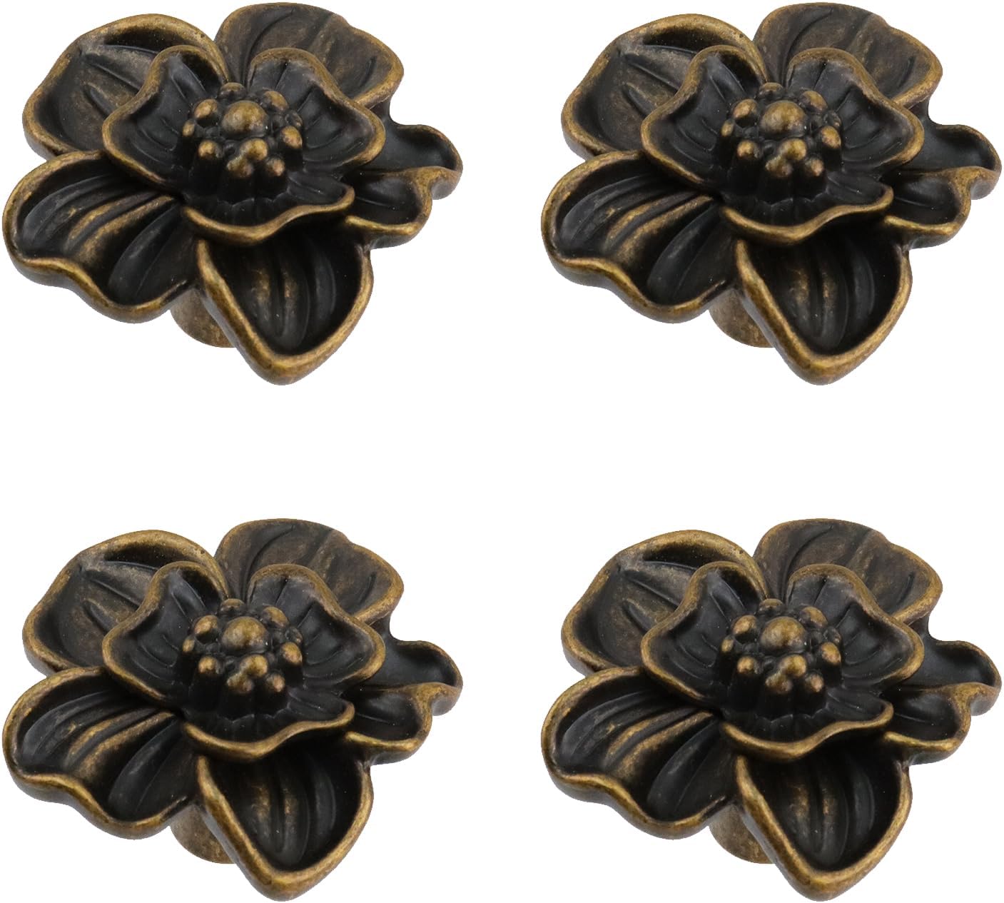 Bitray 4Pcs Vintage Dresser Knobs Bronze Flower Knob Floral Cabinet Knob Cabinet Hardware Handles