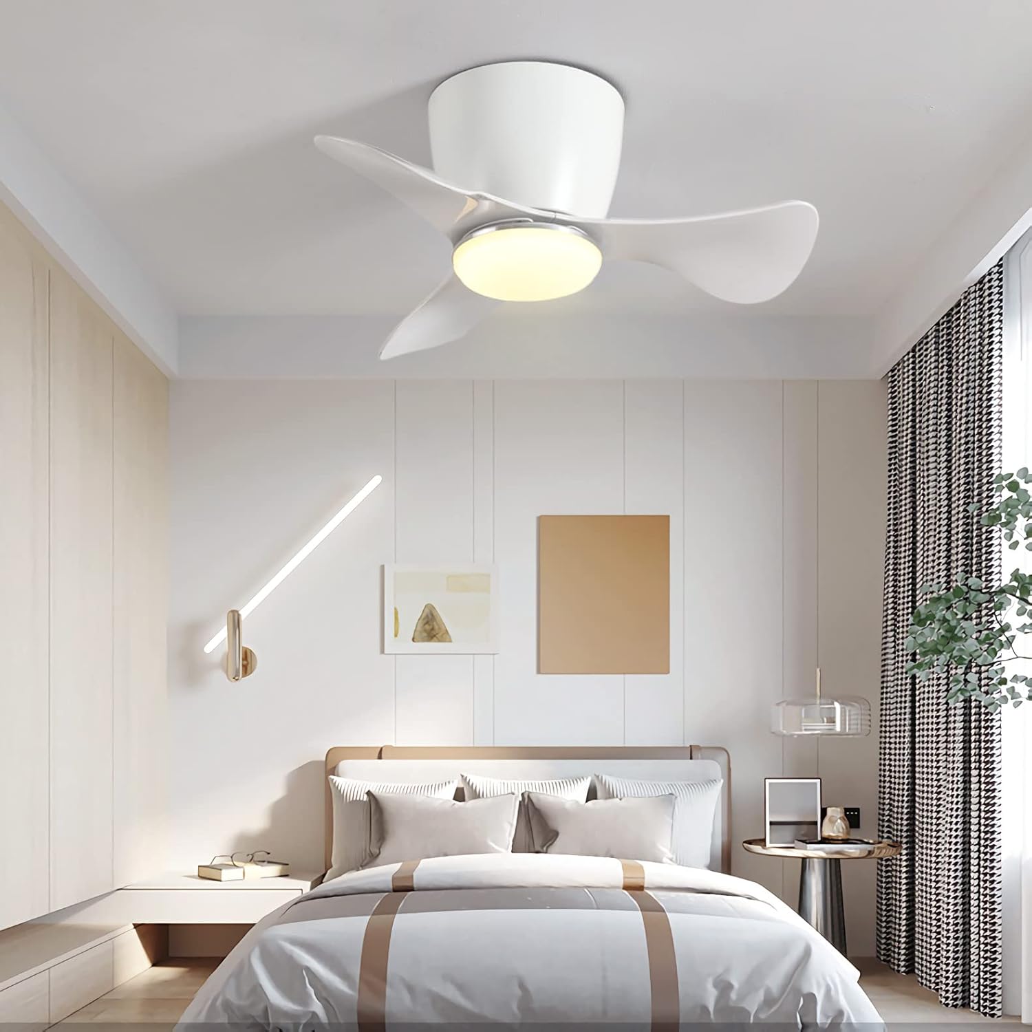 YUEGOO Ceiling Fans with Lamps,Modern Small Led Dimmable Silent Ceiling Fan with Lighting Dc Reversible 6 Speed Timer Chandelier Fan Winter Summer Mode for Bedroom Kitchen/D