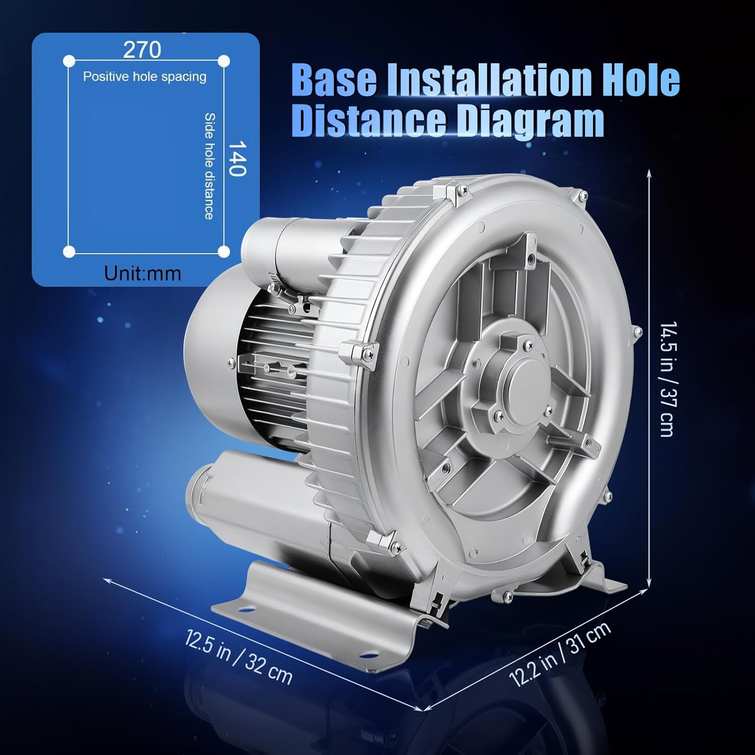2.4HP Regenerative Blower, 110-120V | 1.8 KW 150CFM 60Hz Single Phase, High-Pressure Vortex Ring Blower, Industrial Vacuum Pump for Air Blowing Sewage Aeration Aquarium Fish Pond
