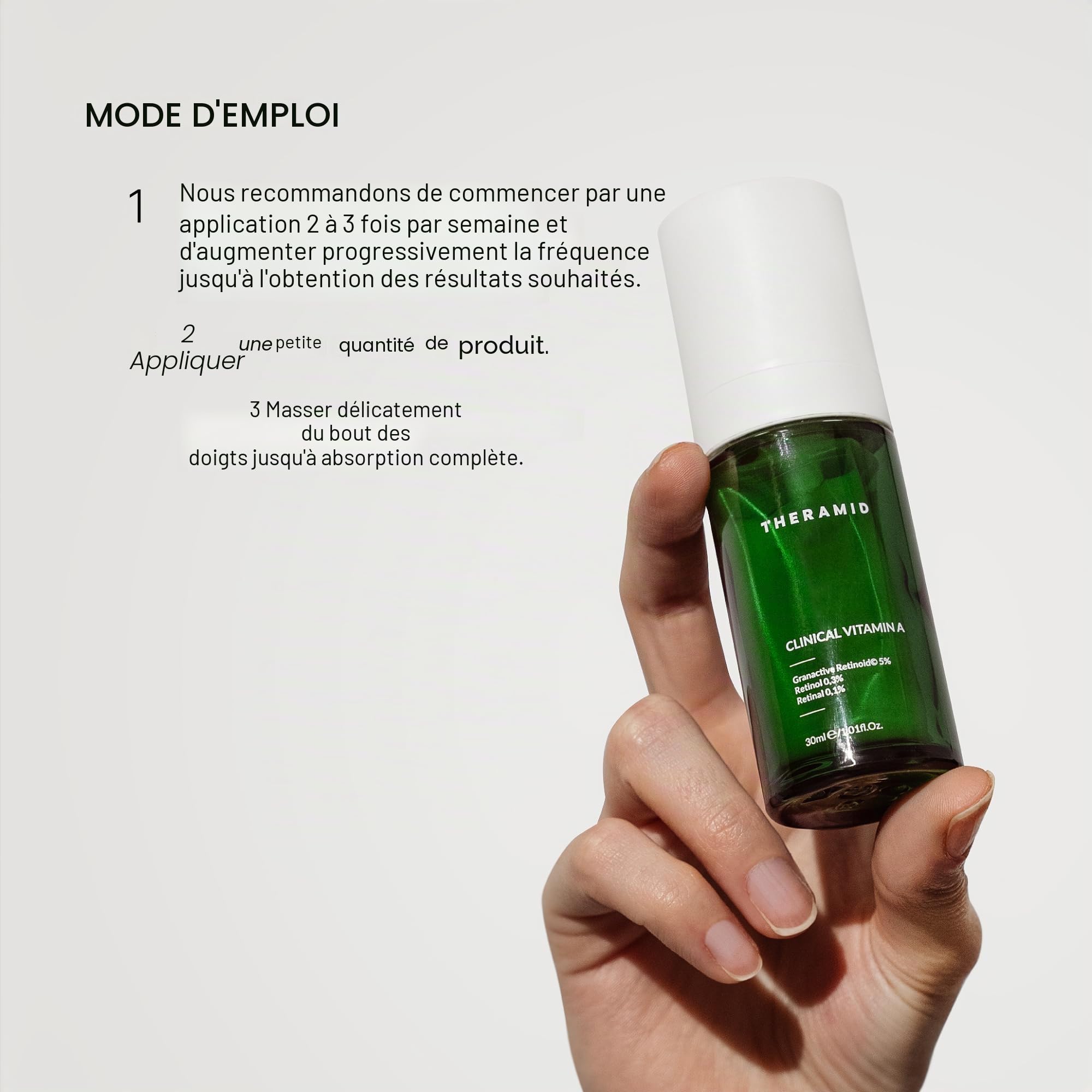 Theramid Clinical Vitamin A 30 ml – Soin anti-âge avancé, 5% de rétinoïde granactif, 0.3% de rétinol, 0.1% de rétinal encapsulé, réduit les rides, stimule la production de collagène