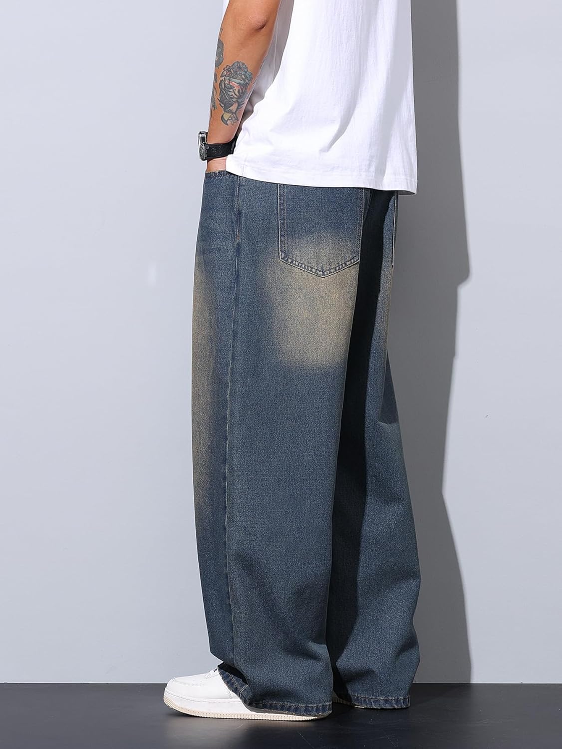 Men's Hip-hop Wide Leg Baggy Jeans Y2k Skater Loose Fit Denim Pants - Image 4