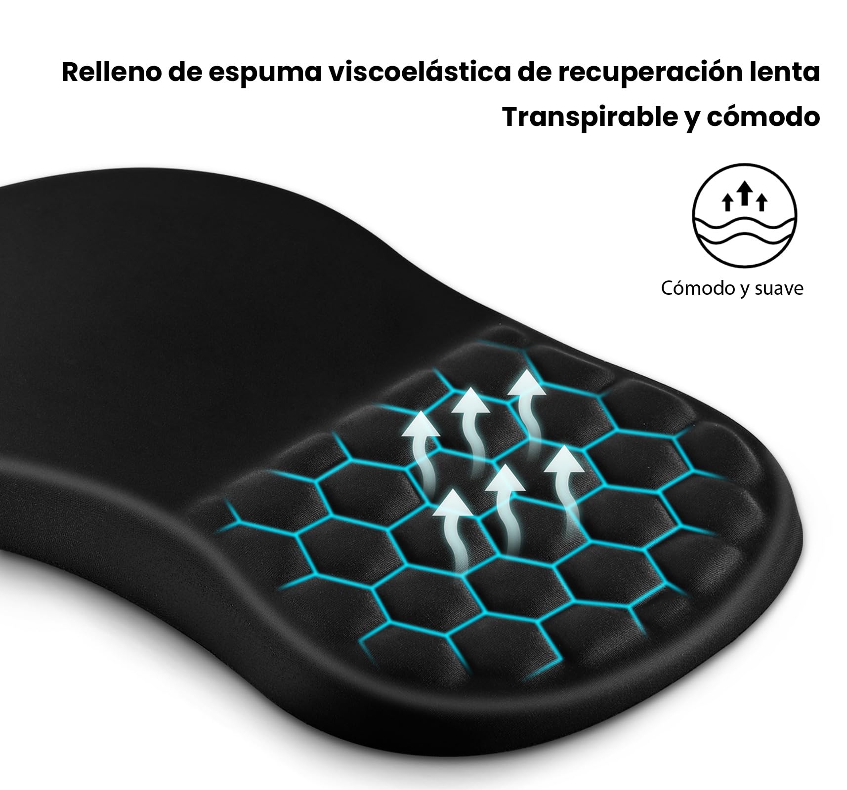 EooCoo Alfombrilla Ratón, Mouse Pad Ergonómica con Diseño de Masaje, Negro | Lavable Mousepad, Alfombrilla Escritorio para Oficina, PC Gaming, Accesorios Electrónicos, Alivia Dolor, Base Antideslizante