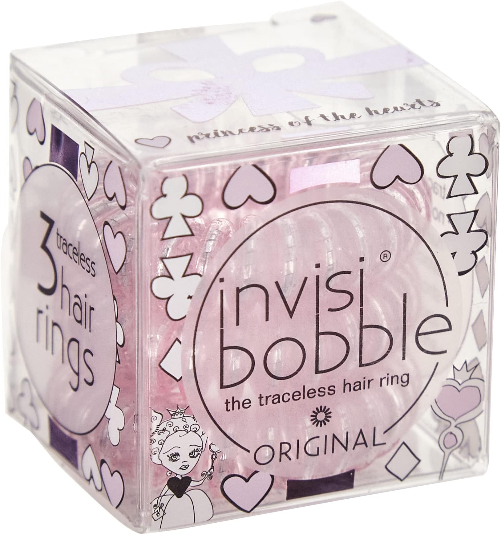 invisibobble Original Traceless Spiral Hair Ties with Strong Elastic Grip, Non-Soaking, Accessories for Women - I Live in Wonderland, Princess of the Hearts (Pack of 3)