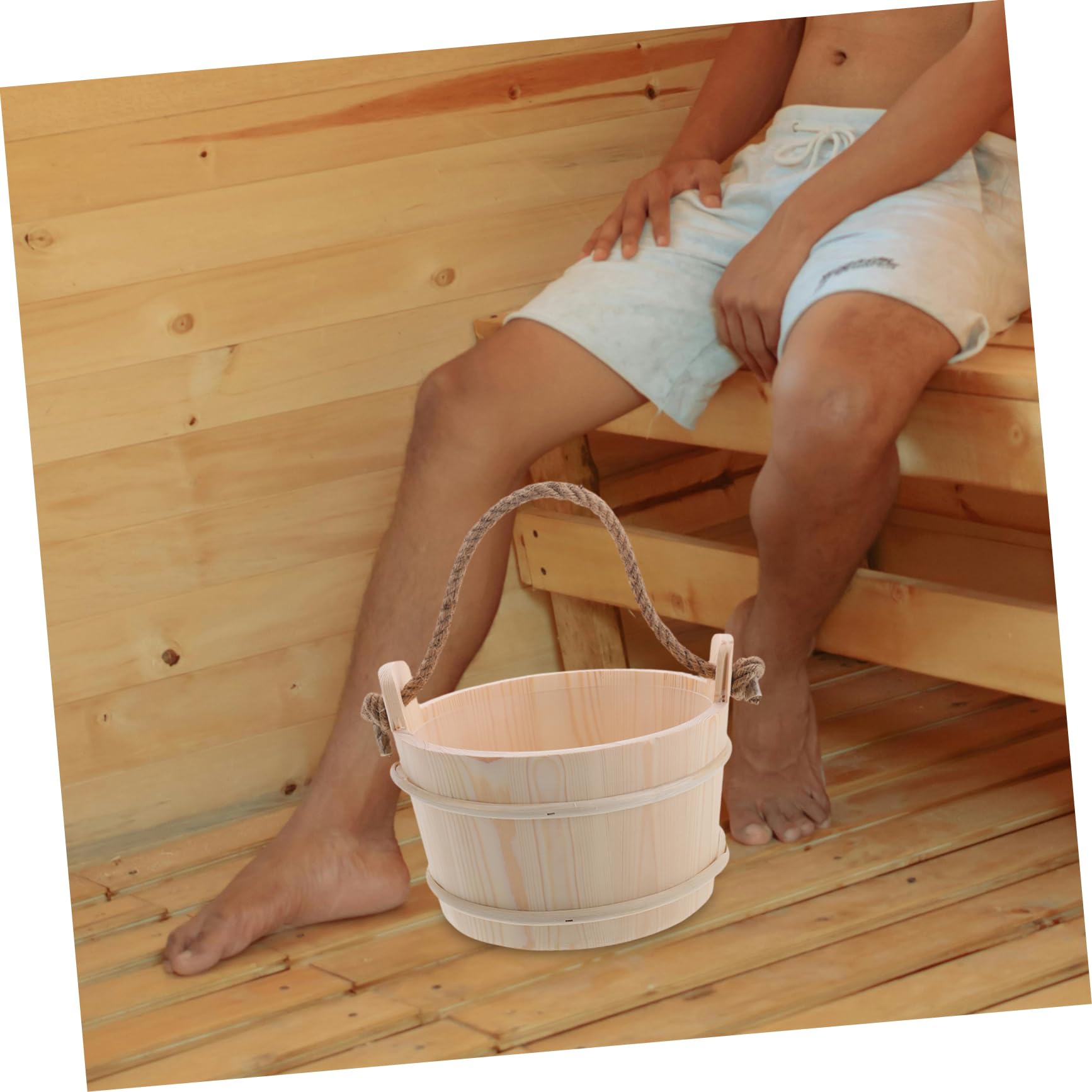 Secchio di Legno per Sauna Mestolo, Accessorio Spa Beige