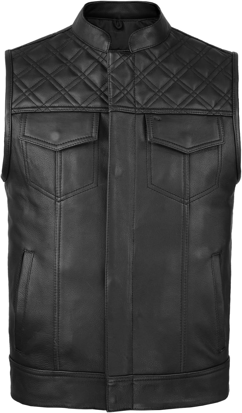 Leatherick SOA Style Motorcycle Vests for Men - Top Grain Cow Leather Diamond & Honeycomb Stitch Genuine Leather Biker Vest - Image 2