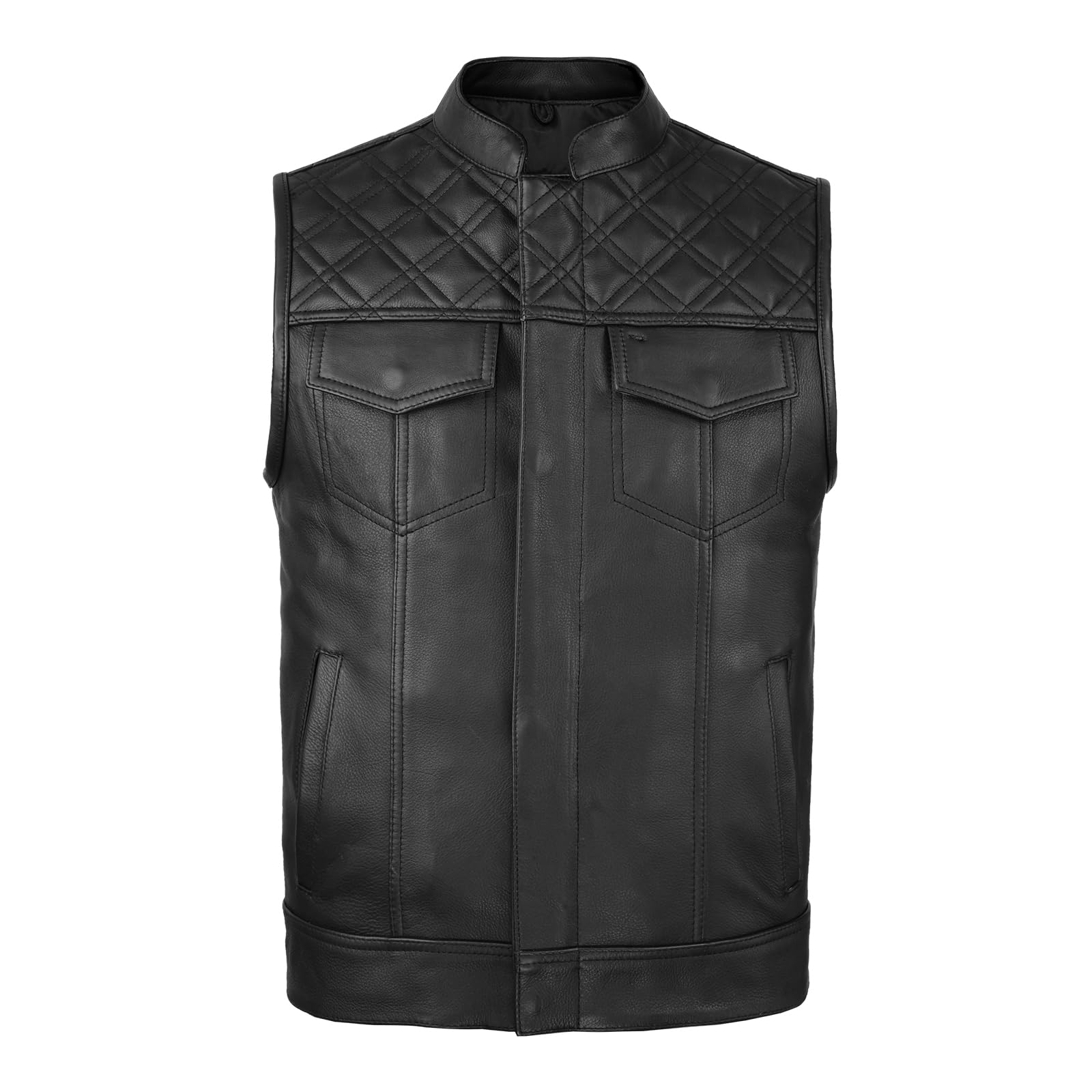 Leatherick Groove Club Schwarze Lederweste für Herren – Traditionelles Paisley-Satinfutter