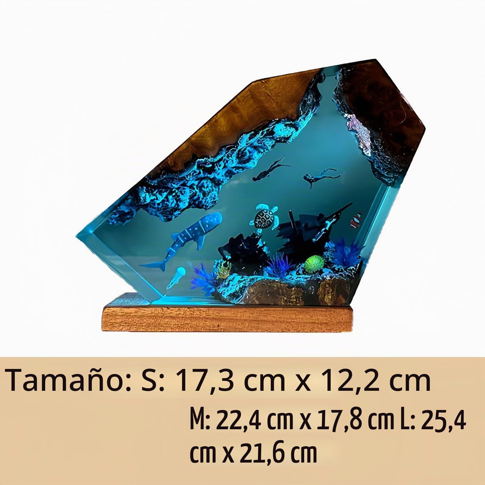 Drawelry Lámpara de Noche Oceánica en Resina Epoxi, Escultura 3D de Animales Marinos Orca Tortuga Ballena con Base de Madera, Luz LED Ambiental para Decoración del Hogar, Regalo Creativo Único (A5)