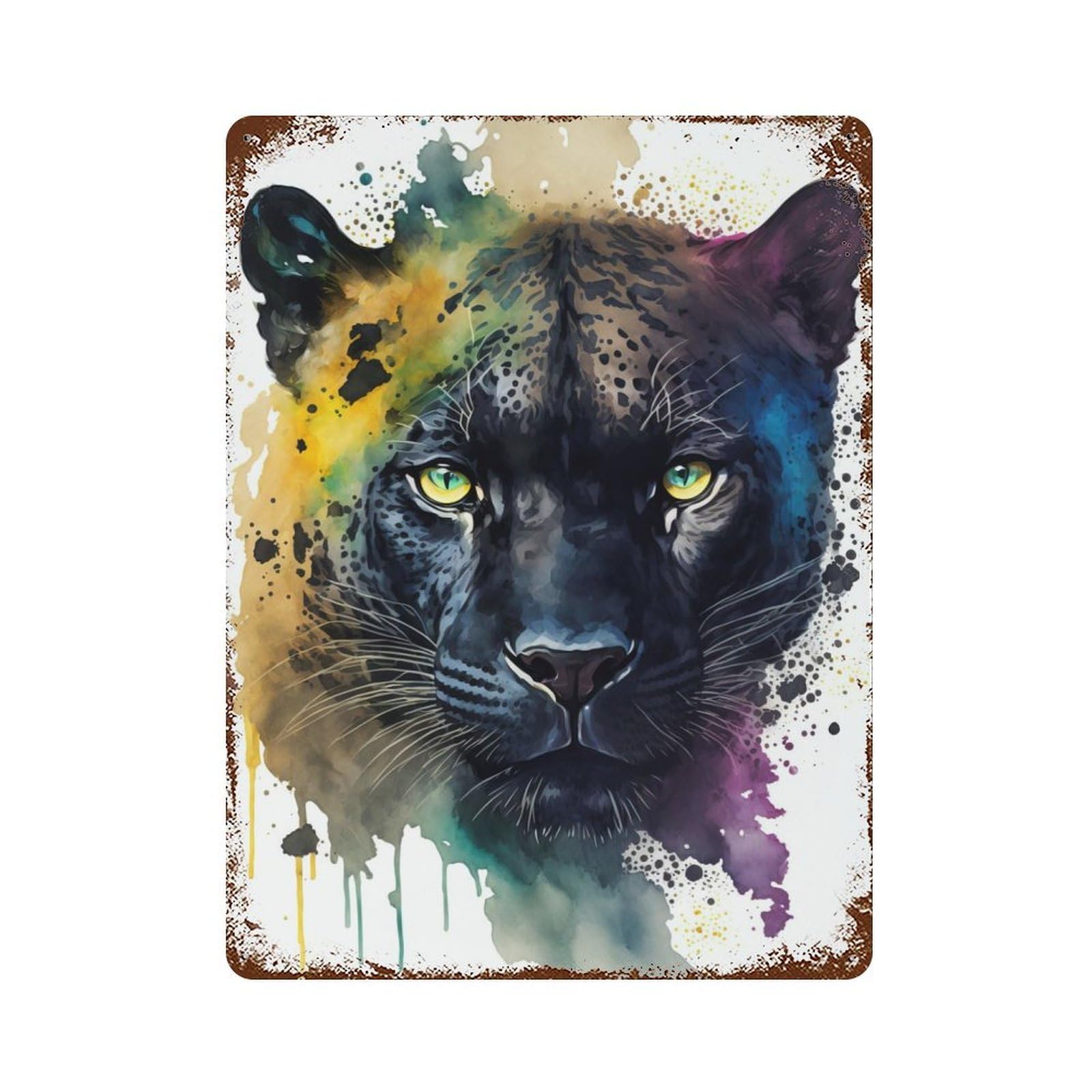 Watercolor Panther Vintage Metal Tin Sign 15.7"x11.8", Old School Wall Decor for Living Room, Hallway And Home Decor