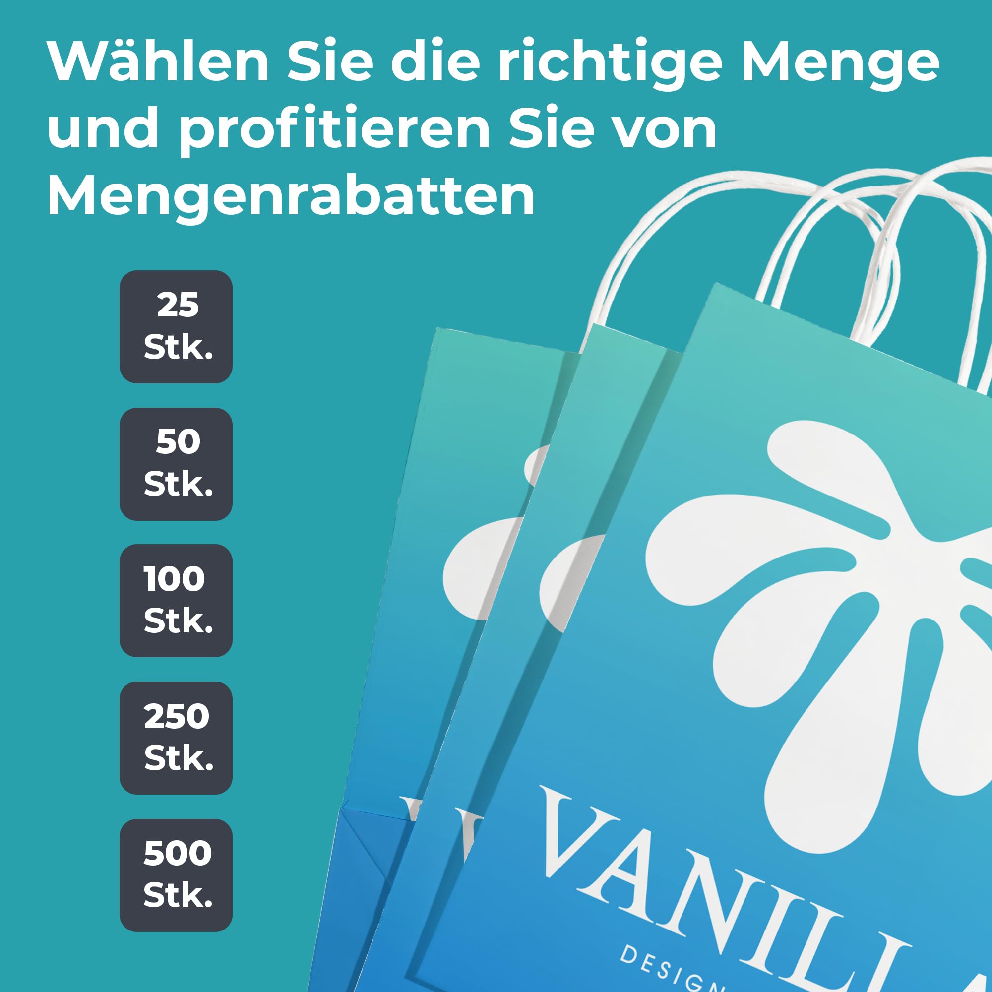 Cimpress Personalisierte Papiertüten mit Henkel weiß, Foto, Logo oder Text hinzufügen, 22 × 30 cm Dezenter Aufdruck, 250 Stück, Kraft-Geschenktüten für Einzelhandel, Boutiquen, Geburtstage, Hochzeiten