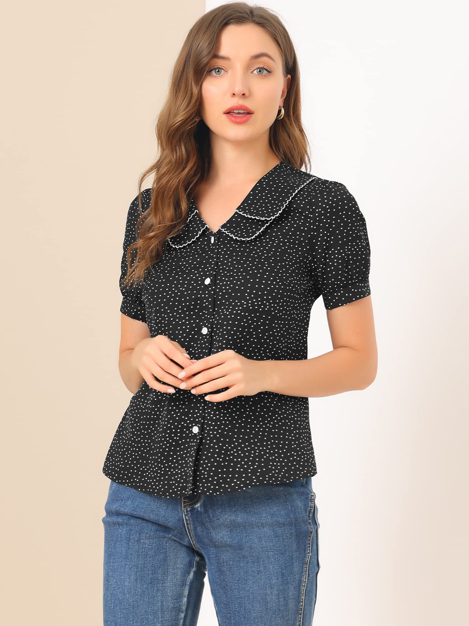 Allegra K Button-Down-Shirts con Bottoni Donna (Pacco da 1)