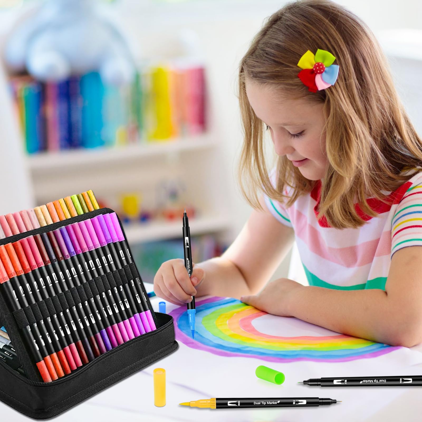 Feutre Coloriage Adulte Enfants, 120 Couleurs Double Pointe Feutre Aquarelle pour Dessin, Feutre a Alcool, Tooli Art, Manga, Doodling, Scrapbooking,Brush Pen pour Débutants et Artistes