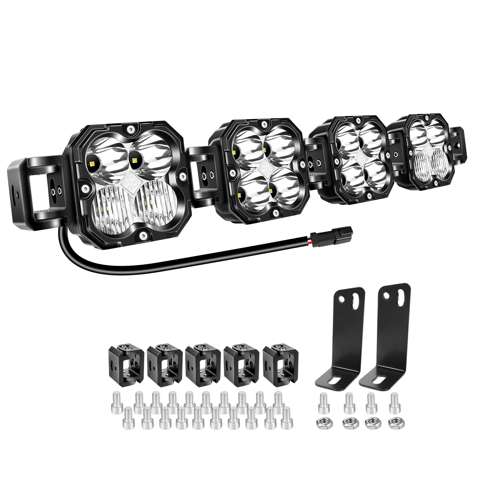 AUXTINGS 68 cm 120 W pasek świetlny roboczy LED, listwa świetlna z okablowaniem, regulowane proste i zakrzywione, 12 V/24 V szeroki wiązka i reflektor, terenowy 4x4 wodoodporny do pojazdów 4x4 UTV SUV