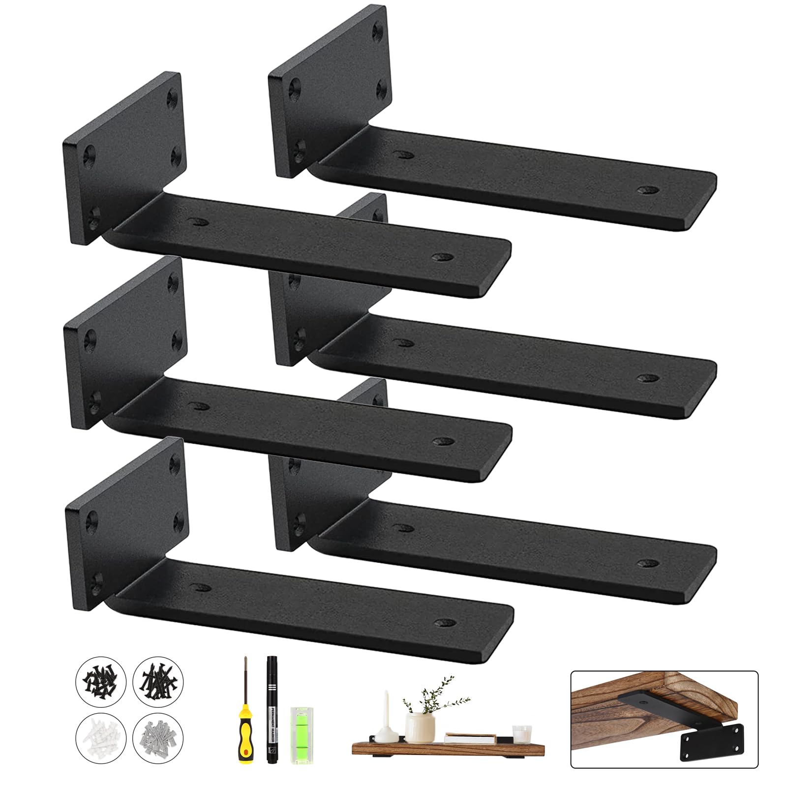 Buy Heavy Duty 6 inch (1/5”Thick) Hidden Floating Shelf Brackets, 6