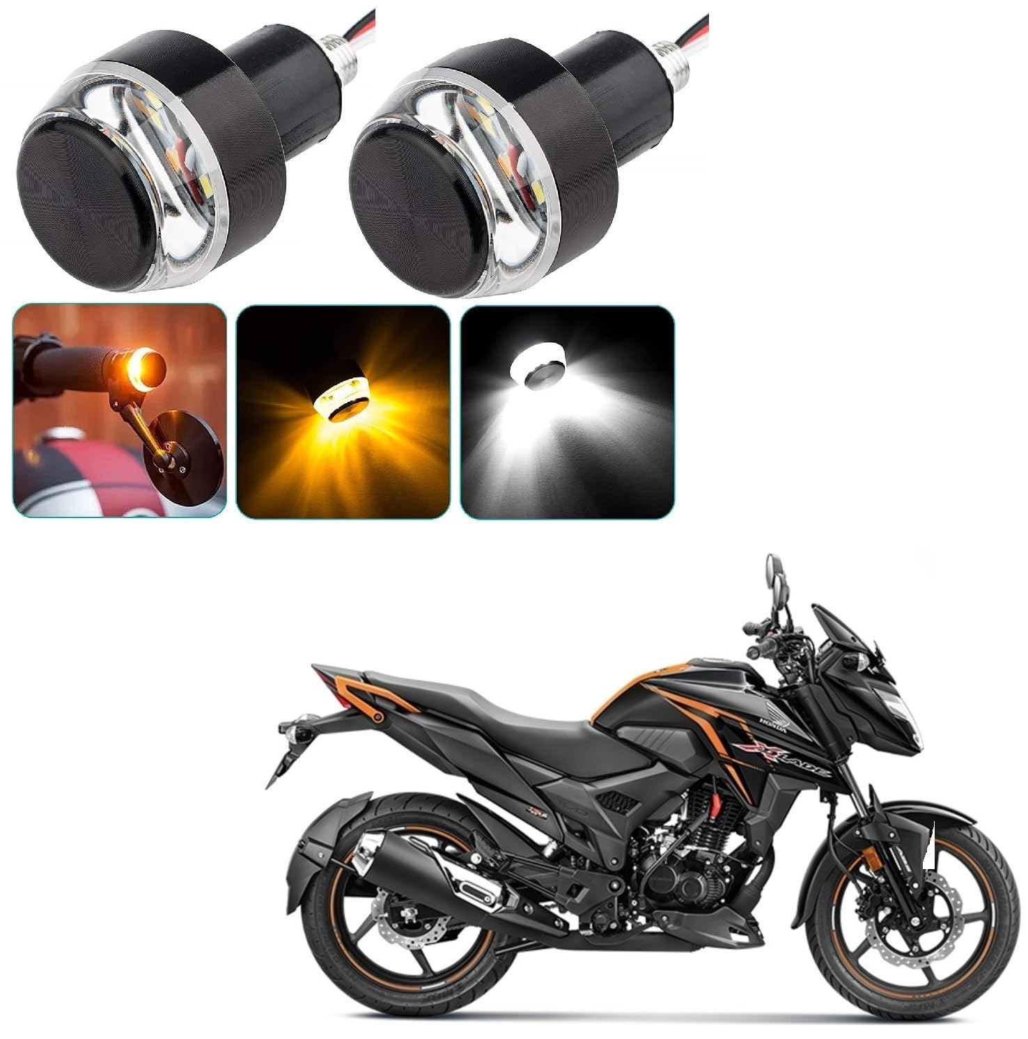 AUTOADDICT Bike And Scooty Handle Bar End DRL/White And Yellow Turn Signal LED Light Blinker Indicator For Honda X-Blade-image-47