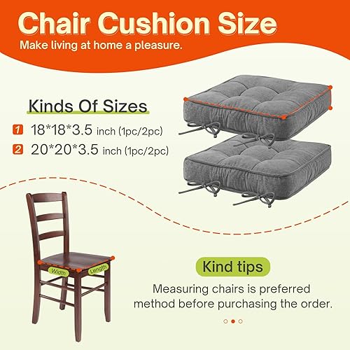 Miniatura 4 de Cojines de silla de 20 x 20 pulgadas para muebles de exterior, color gris claro, doble tubería, cojín de asiento de patio interior, resistente a la