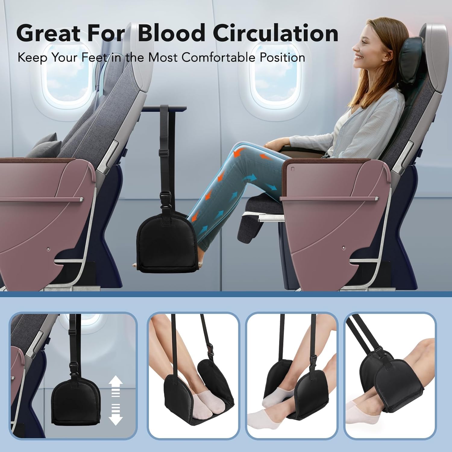 Gopinath Autolink Adjustable and Portable Foot Hammock with Storage Bag, Support Plates Airplane Travel Flight Foot Rest Essential for Relaxing 3