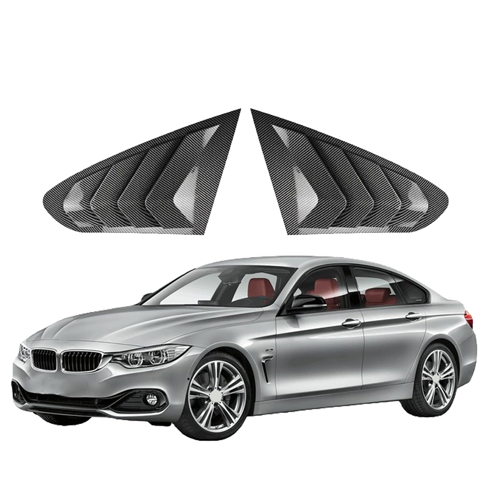 Rear Side Window Louvers for BMW 4 Series F36 2014 2015 2016 2017-2020, Triangular Window Glass Blinds Air Vent Scoop Shades Cover Sport Style Accessories, Carbon Fiber