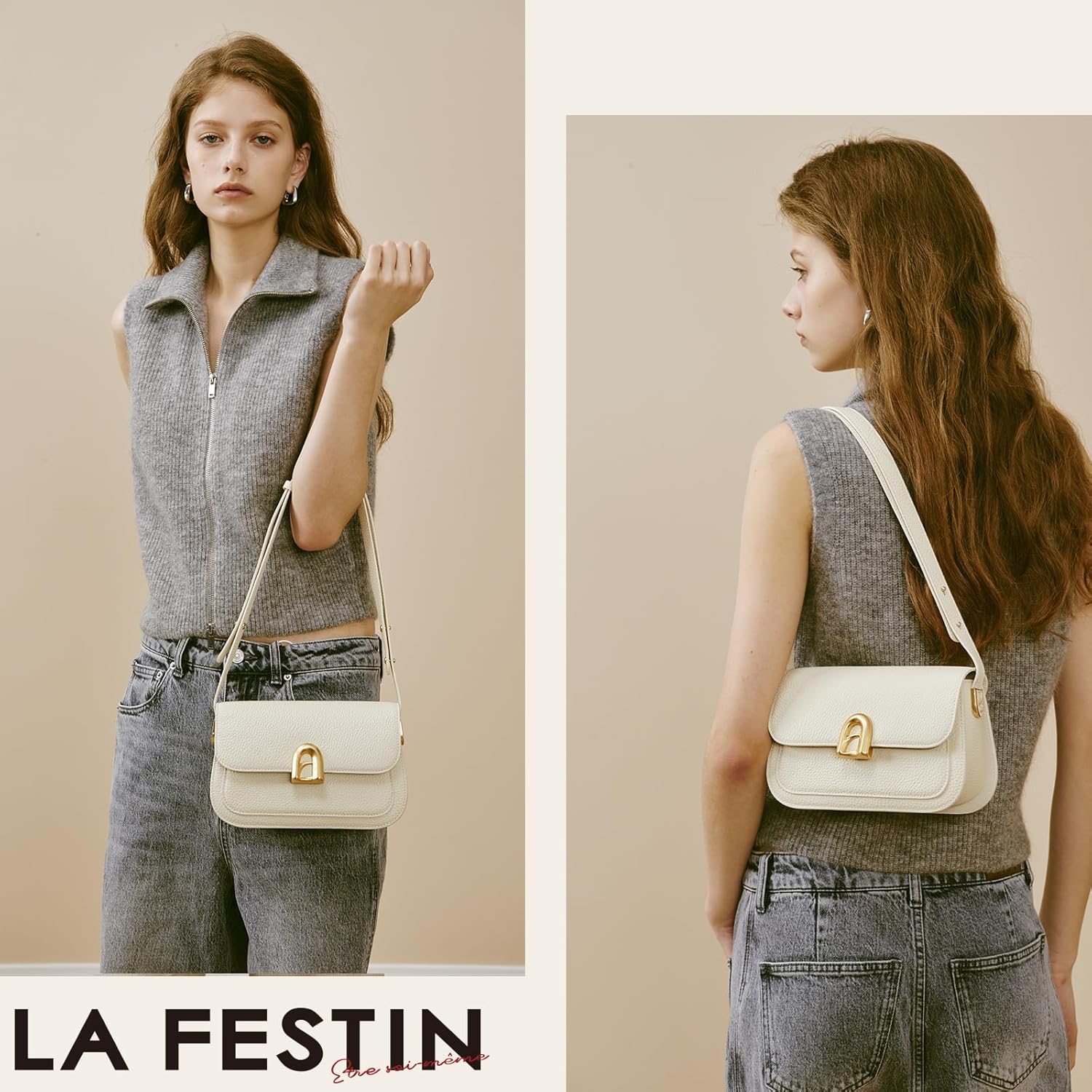 LAFESTIN Genuine Leather Shoulder Bag for Women with Adjustable Strap, Crossbody Purses For Women, Designer Inspire Handbags - Image 2