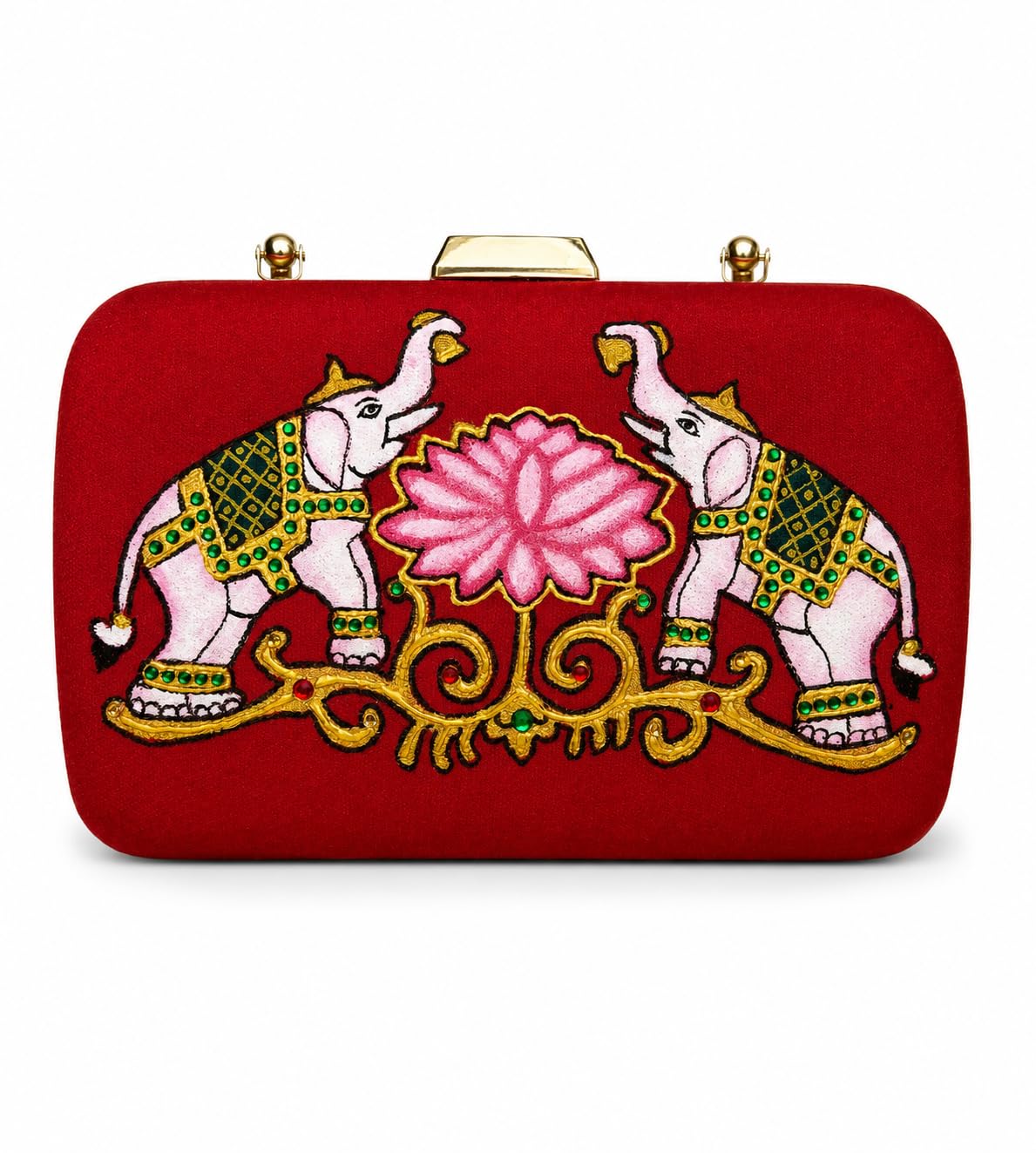 Red Clutch with Elephant & Lotus Embroidery-picture-21