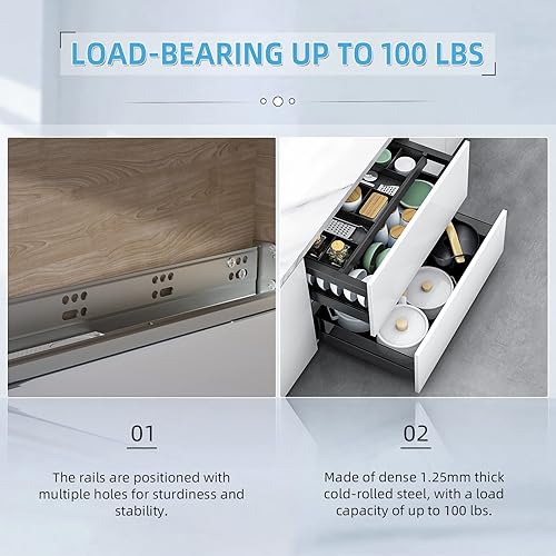 Miniatura 5 de SHUHANG 1 par de correderas de cajón de montaje inferior de 9 pulgadas, cierre suave, capacidad de carga de 80 libras, rodamiento de bolas, rieles