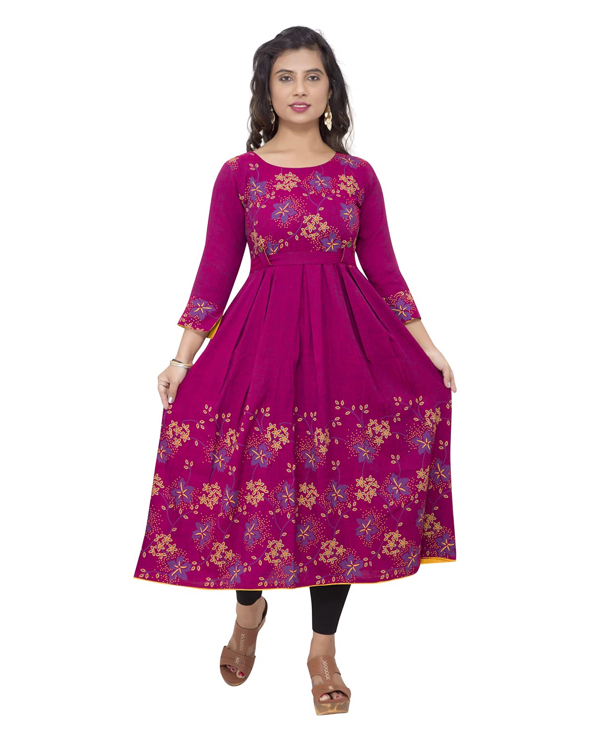 DUMMY SHAPE Women's Rayon Long A-Line Maternity Kurti/Anarkali Dress with Zipper, Feeding Kurti for Pre and Post Pregnancy.