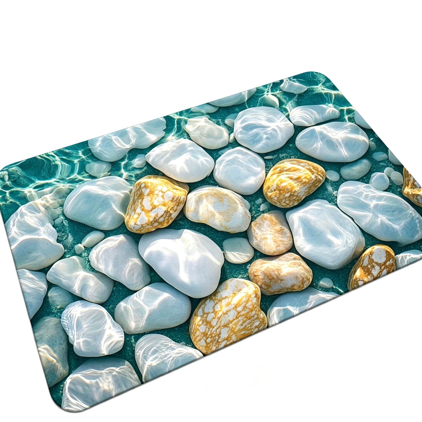 Generico Tappeto Bagno a Ciottolo Quadrati,Tappeti Assorbenti Ad Asciugatura Rapida,D,50x80cm(20x31inch) | Antiscivolo, facile da riporre