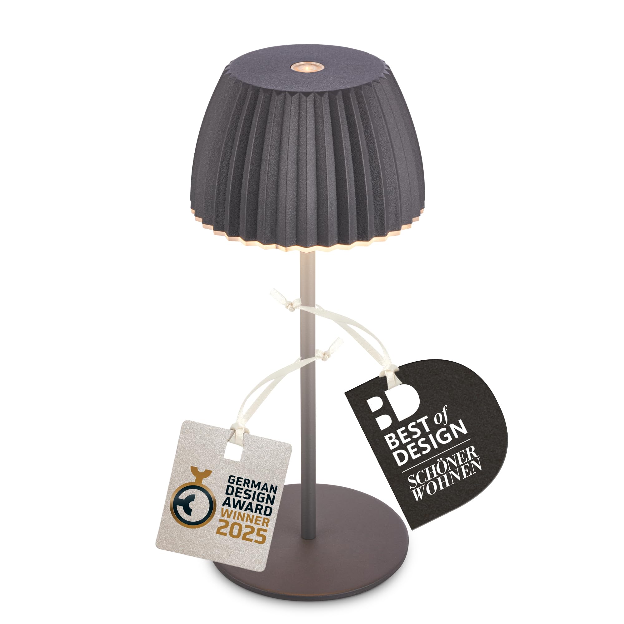 BRILONER - Riffle Mini Rechargeable LED Table lamp IP44 with Light Edge, 8.5x20cm, Touch, Replaceable Battery, LED Light, Battery Table lamp, German Design Award Winner 2025, Anthracite