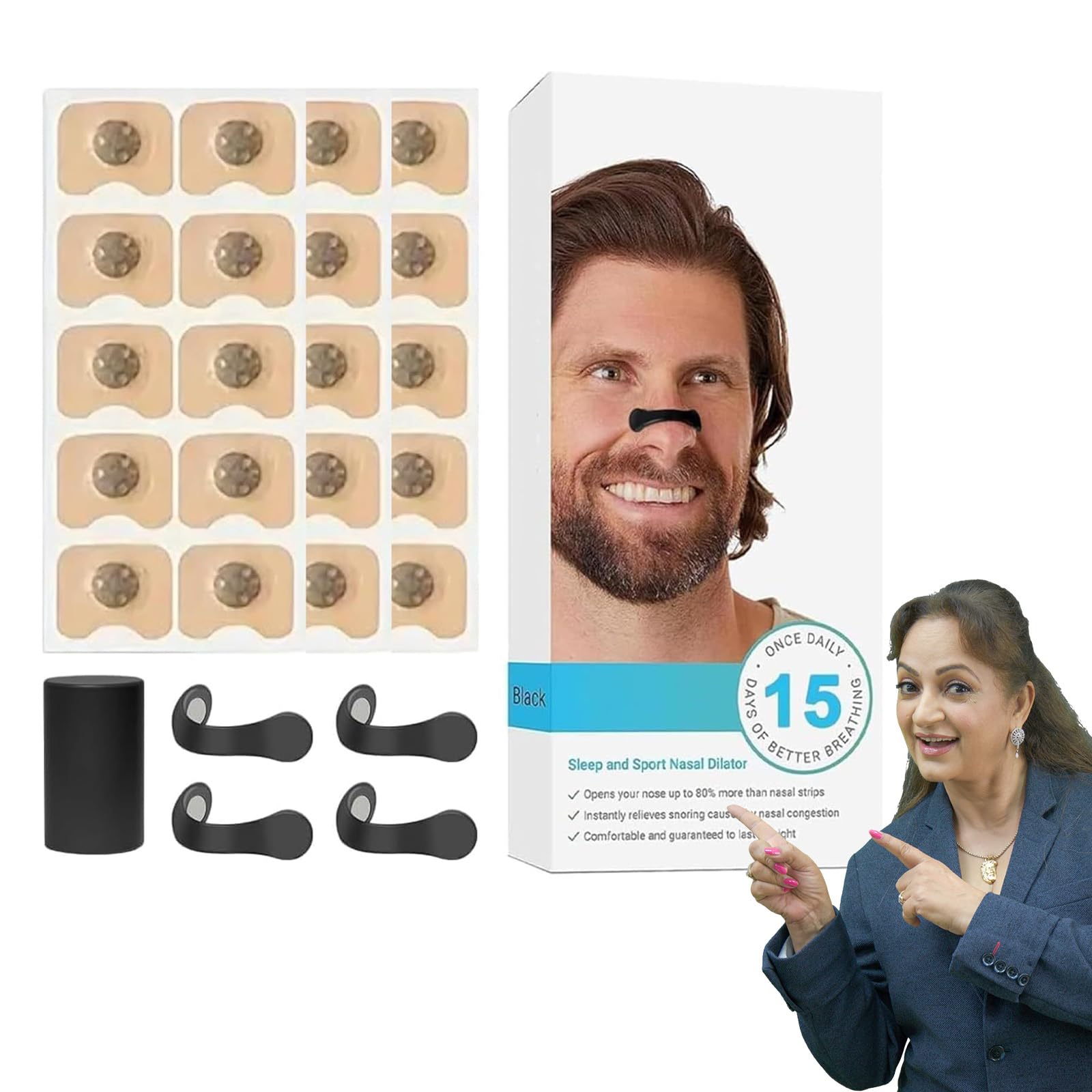 PANCA Magnetic Nose Strips | 15-Day Kit of Comfortable Nasal Dilators | Anti-Snoring Nose Clip for Men & Women | Breathing Support & Airflow Ease (15 Strips)-image-1