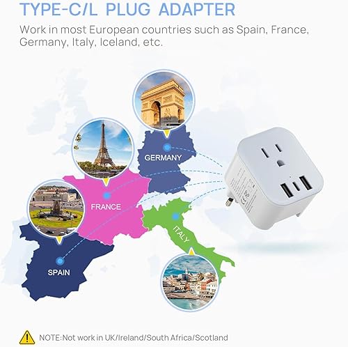 Miniatura 6 de Paquete de 2 adaptadores de enchufe de viaje plegables europeos con 3 USB (1 puerto USB-C) y 1 cargador de toma de corriente alterna para EE. UU. a