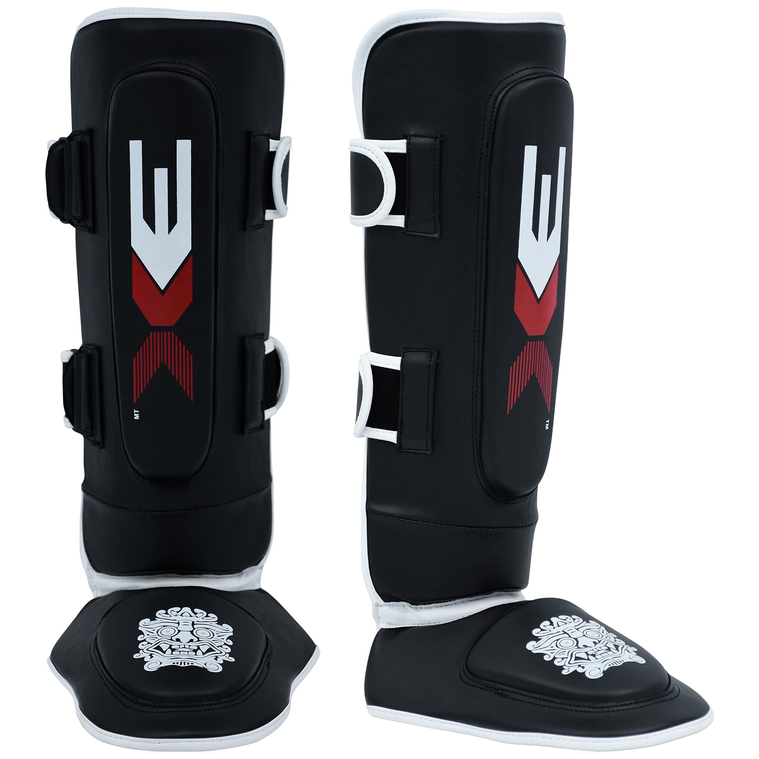 3X Sports Shin Guards Kickboxing Muay Thai, MMA Martial Arts kicking, BJJ Karate Boxing Taekwondo, Sparring Pads to Guard Leg Foot & Instep, Protective Equipment for Safe Support in Training