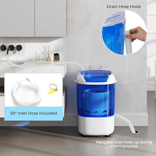 Miniatura 6 de ARLIME Lavadora portátil, mini lavadora de carga superior de 5.5 libras con bañera de secado giratorio extraíble y cubierta de seguridad, máquina de