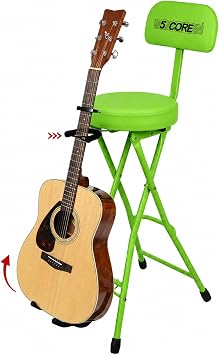 5 CORE Guitar Stool 3.15" Padded Chair w Backrest Foldable Seat w Foot Rest Guitar Stand for Acoustic Electric Bass Guitars Round Green
