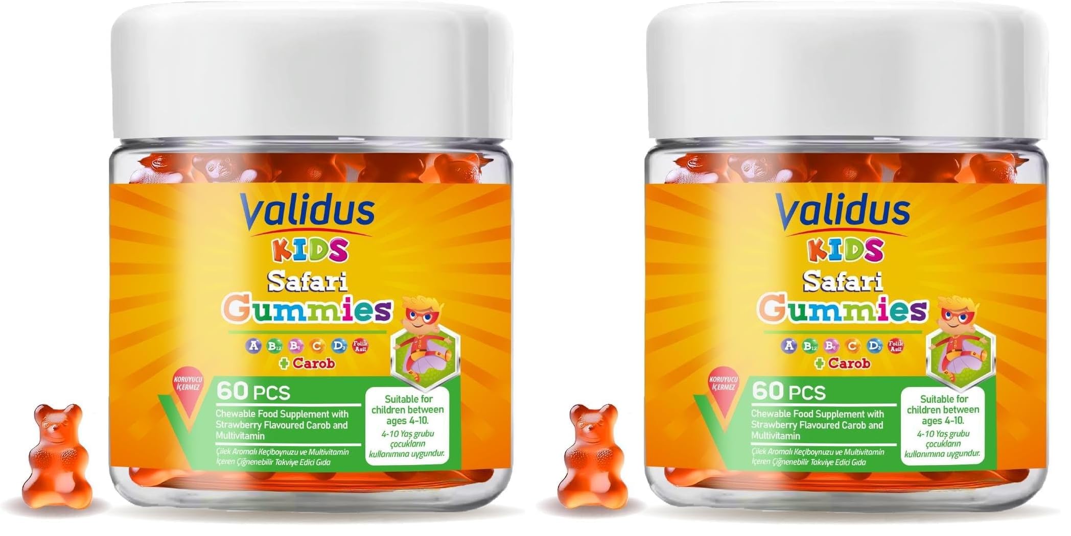 Validus Kids Safari Carob + Vitamin A-C-D3 60 Gummies (2 paketi)